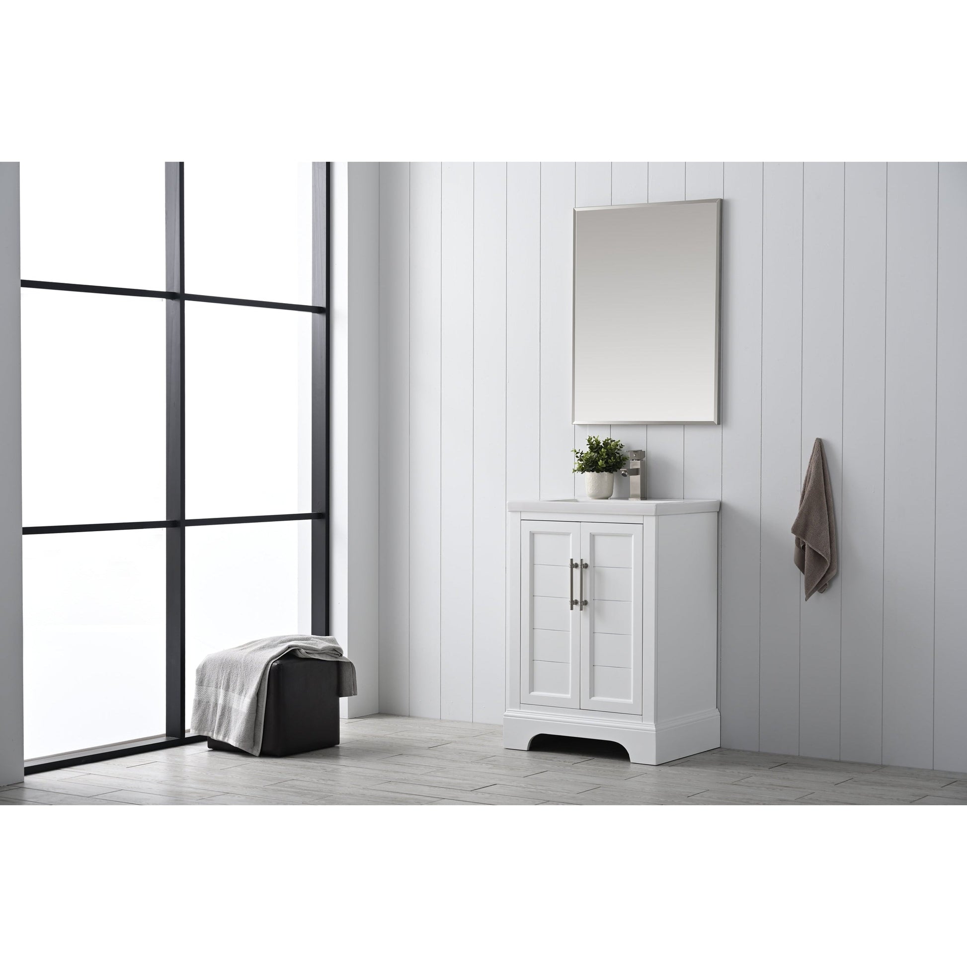 Vanity Art Vannes 24" Single White Freestanding Vanity Set With Engineered Marble Countertop and Integrated Sink