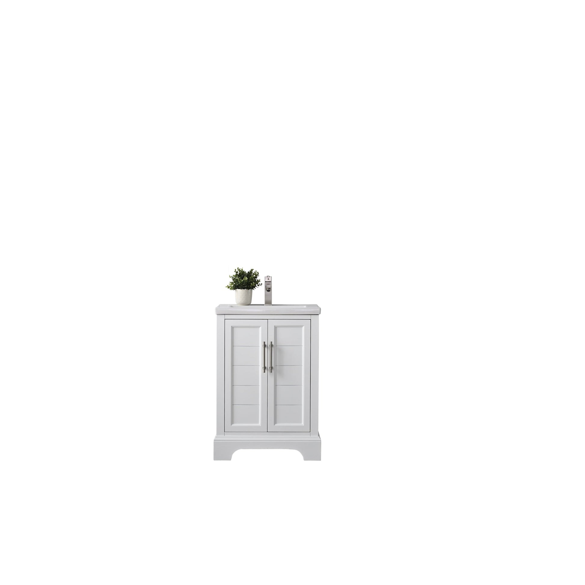 Vanity Art Vannes 24" Single White Freestanding Vanity Set With Engineered Marble Countertop and Integrated Sink