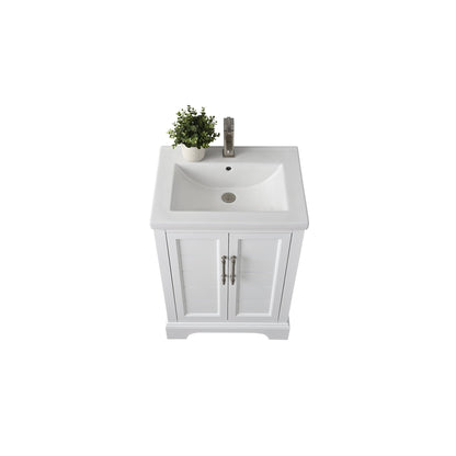 Vanity Art Vannes 24" Single White Freestanding Vanity Set With Engineered Marble Countertop and Integrated Sink