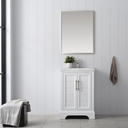 Vanity Art Vannes 24" Single White Freestanding Vanity Set With Engineered Marble Countertop and Integrated Sink