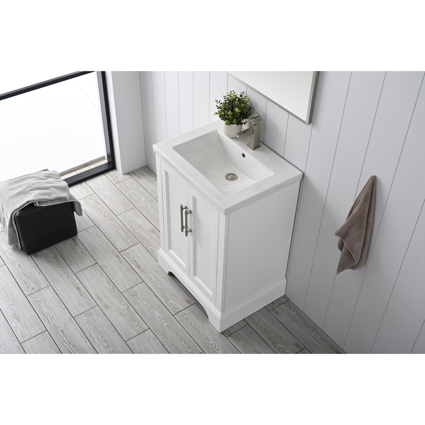 Vanity Art Vannes 24" Single White Freestanding Vanity Set With Engineered Marble Countertop and Integrated Sink