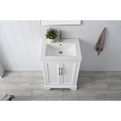 Vanity Art Vannes 24" Single White Freestanding Vanity Set With Engineered Marble Countertop and Integrated Sink