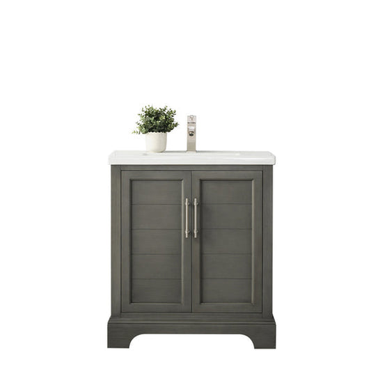 Vanity Art Vannes 30" Single Silver Gray Freestanding Vanity Set With Engineered Marble Countertop and Integrated Sink