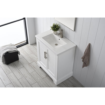 Vanity Art Vannes 30" Single White Freestanding Vanity Set With Engineered Marble Countertop and Integrated Sink