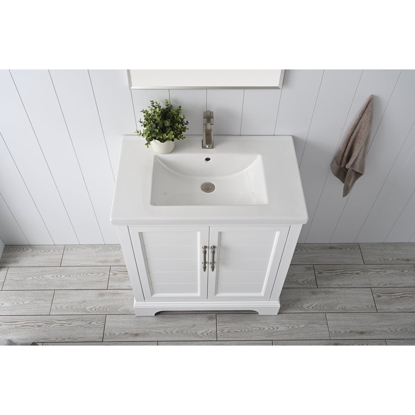 Vanity Art Vannes 30" Single White Freestanding Vanity Set With Engineered Marble Countertop and Integrated Sink