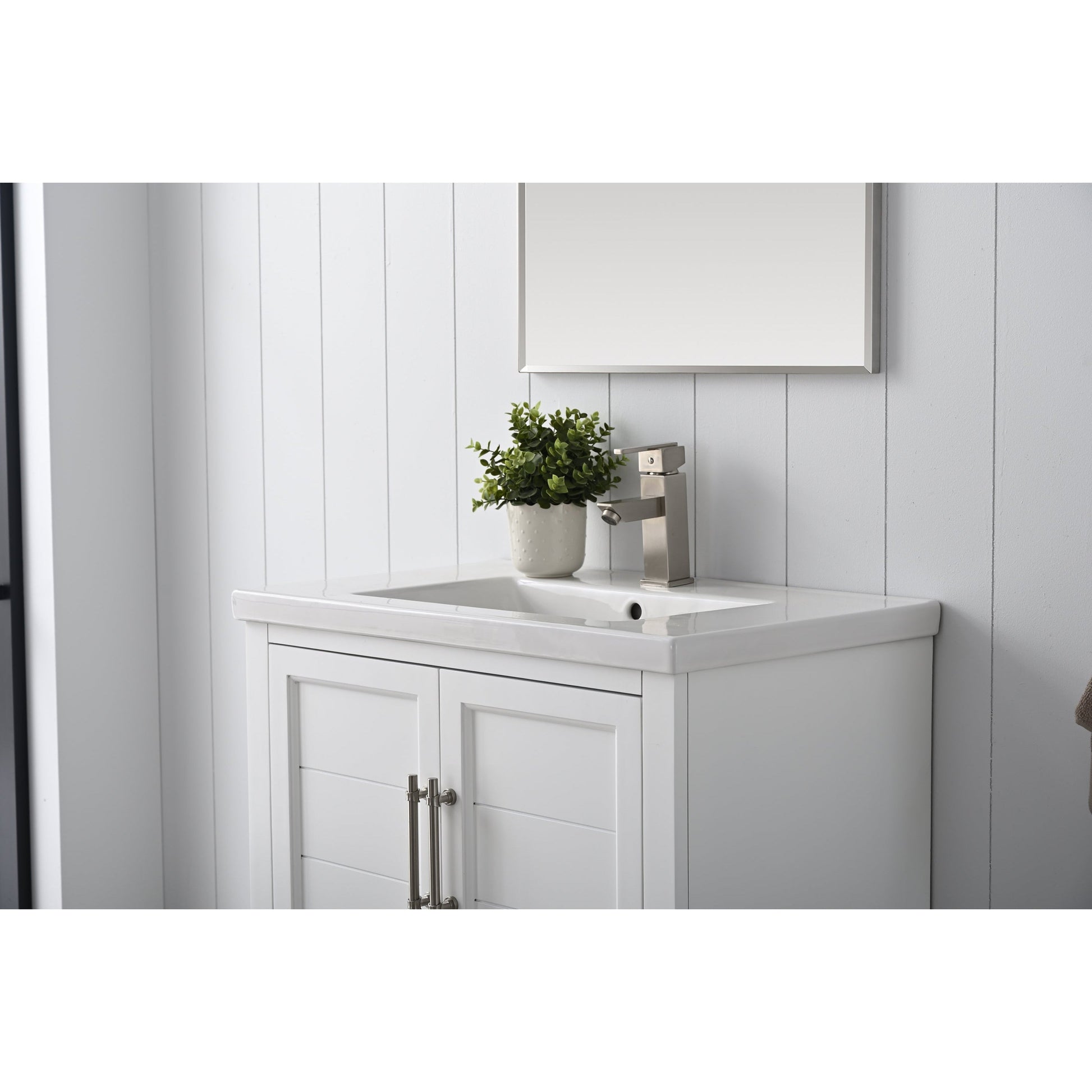 Vanity Art Vannes 30" Single White Freestanding Vanity Set With Engineered Marble Countertop and Integrated Sink