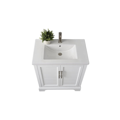 Vanity Art Vannes 30" Single White Freestanding Vanity Set With Engineered Marble Countertop and Integrated Sink