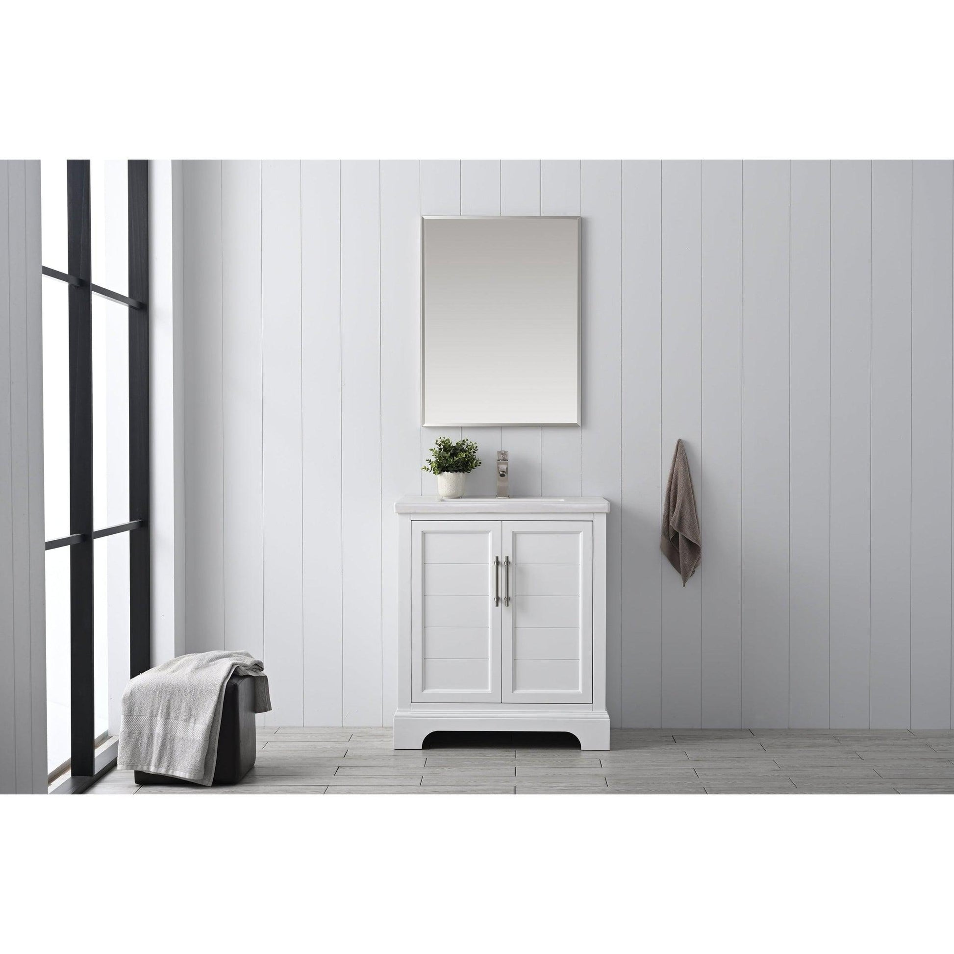 Vanity Art Vannes 30" Single White Freestanding Vanity Set With Engineered Marble Countertop and Integrated Sink