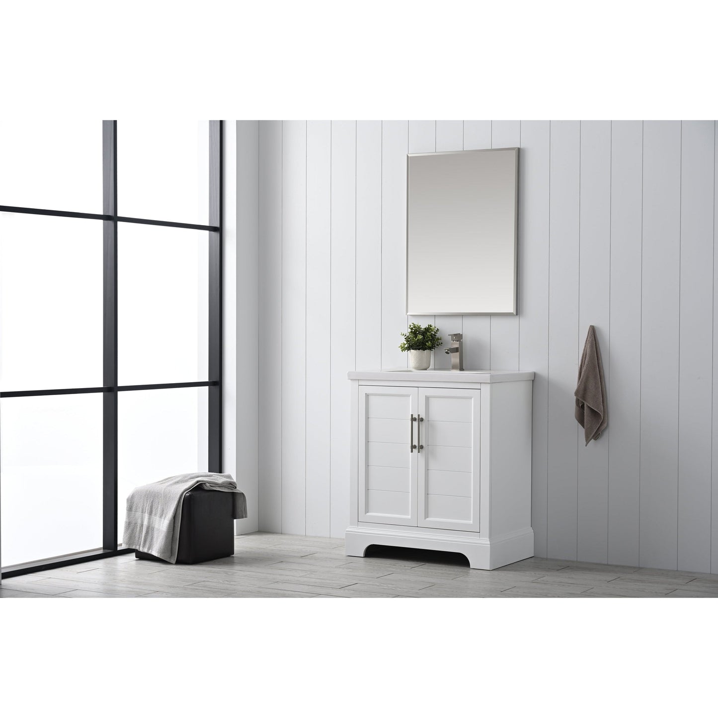 Vanity Art Vannes 30" Single White Freestanding Vanity Set With Engineered Marble Countertop and Integrated Sink