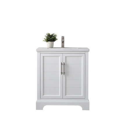 Vanity Art Vannes 30" Single White Freestanding Vanity Set With Engineered Marble Countertop and Integrated Sink