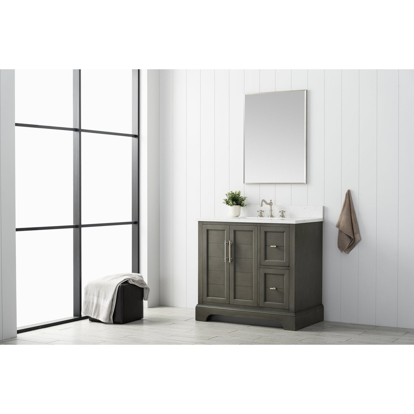 Vanity Art Vannes 36" Single Silver Gray Freestanding Vanity Set With Engineered Marble Countertop and Integrated Sink