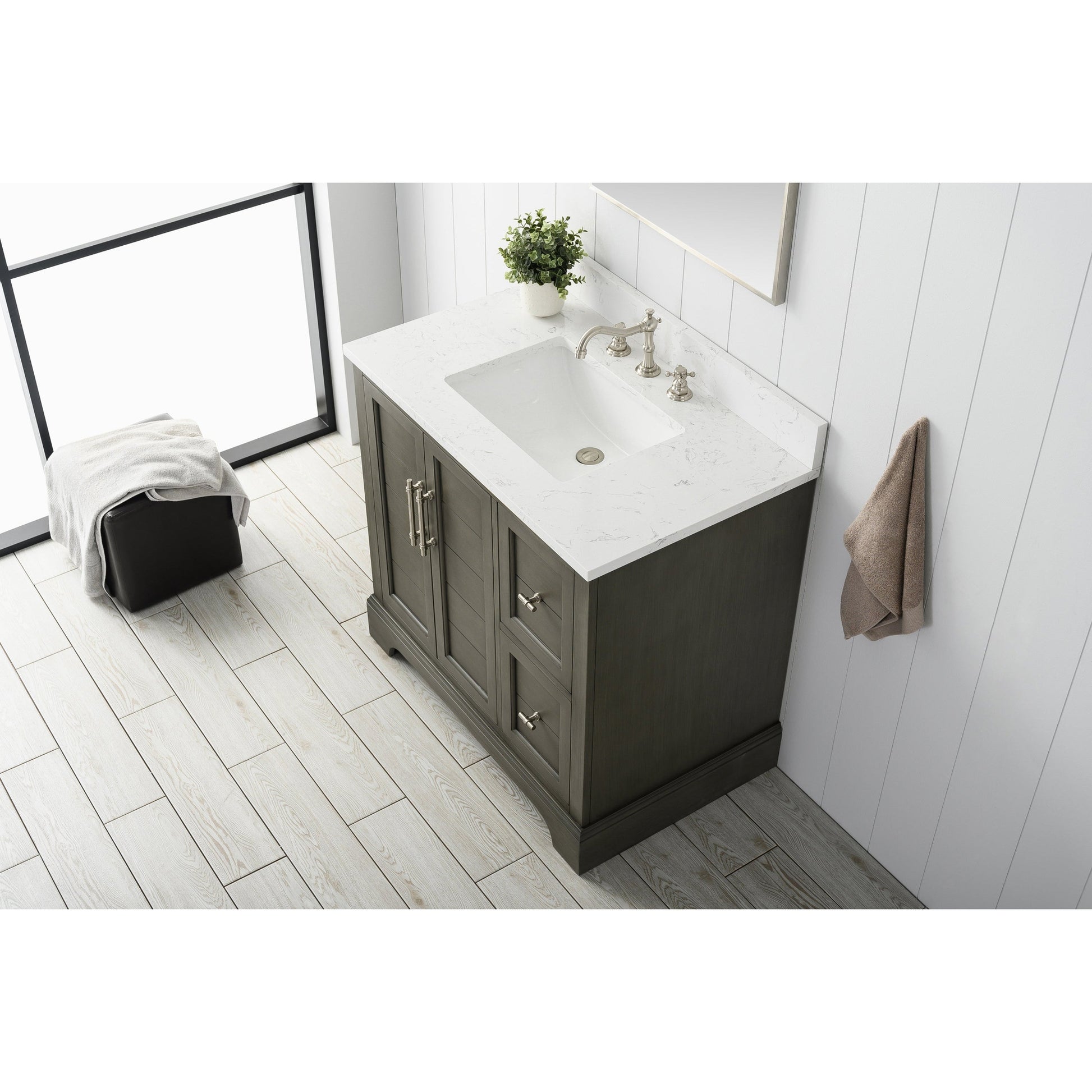 Vanity Art Vannes 36" Single Silver Gray Freestanding Vanity Set With Engineered Marble Countertop and Integrated Sink