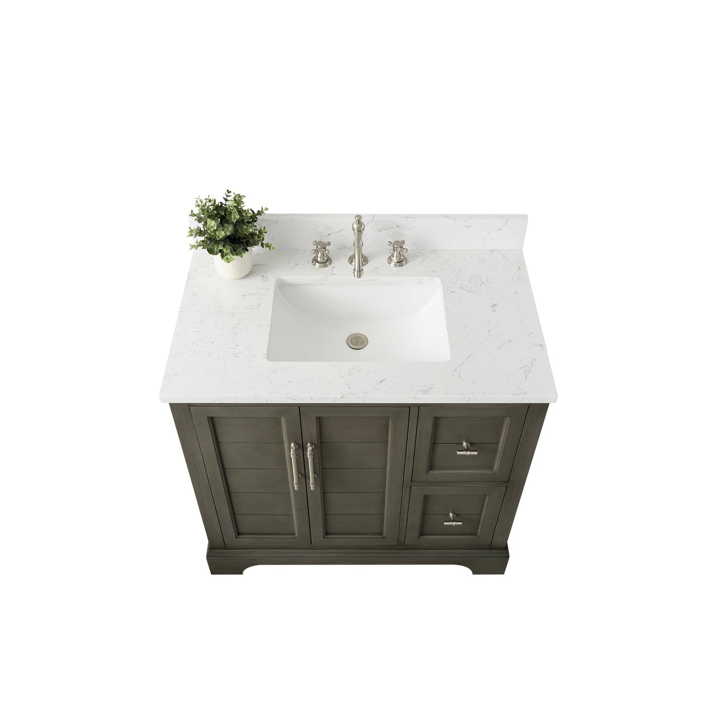 Vanity Art Vannes 36" Single Silver Gray Freestanding Vanity Set With Engineered Marble Countertop and Integrated Sink