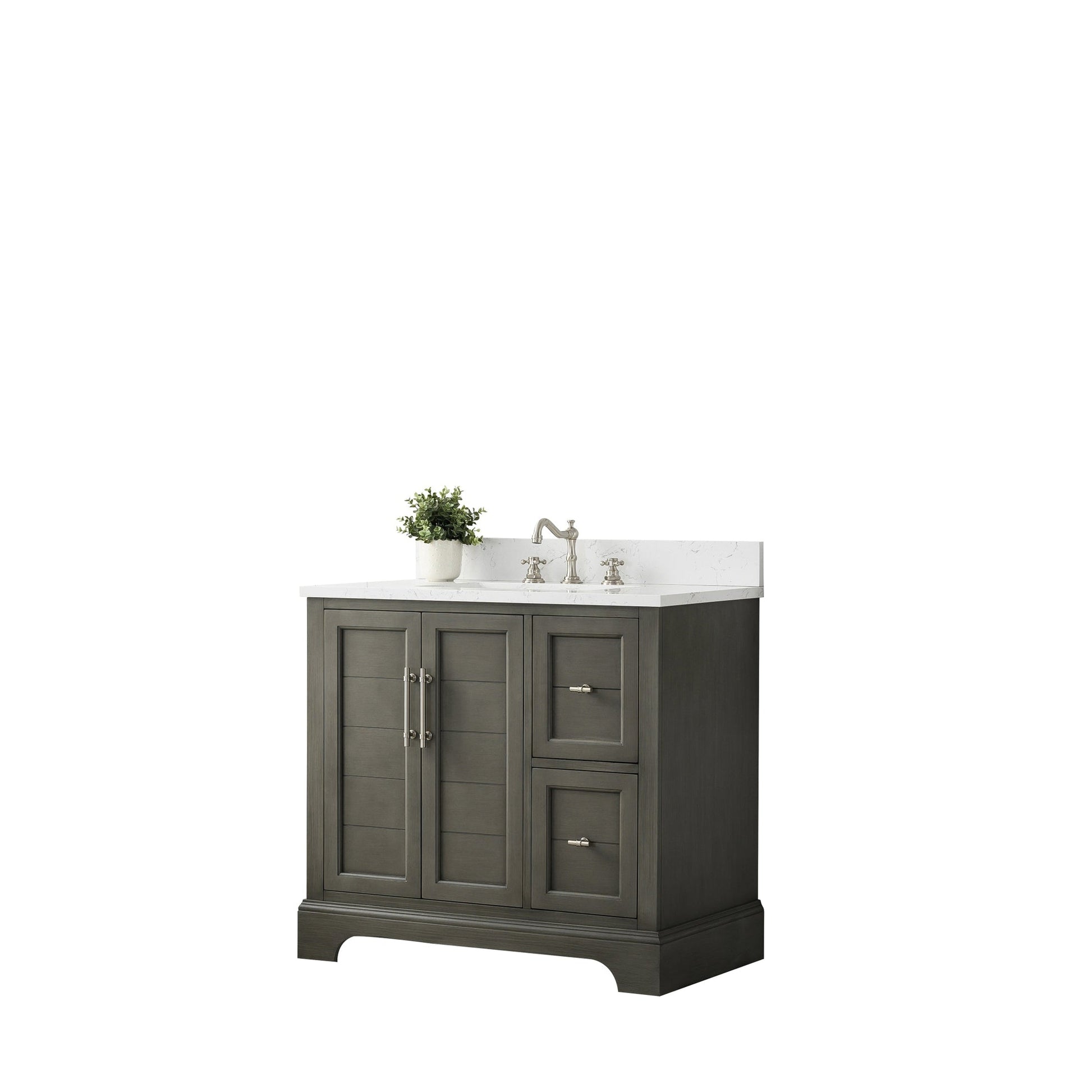 Vanity Art Vannes 36" Single Silver Gray Freestanding Vanity Set With Engineered Marble Countertop and Integrated Sink