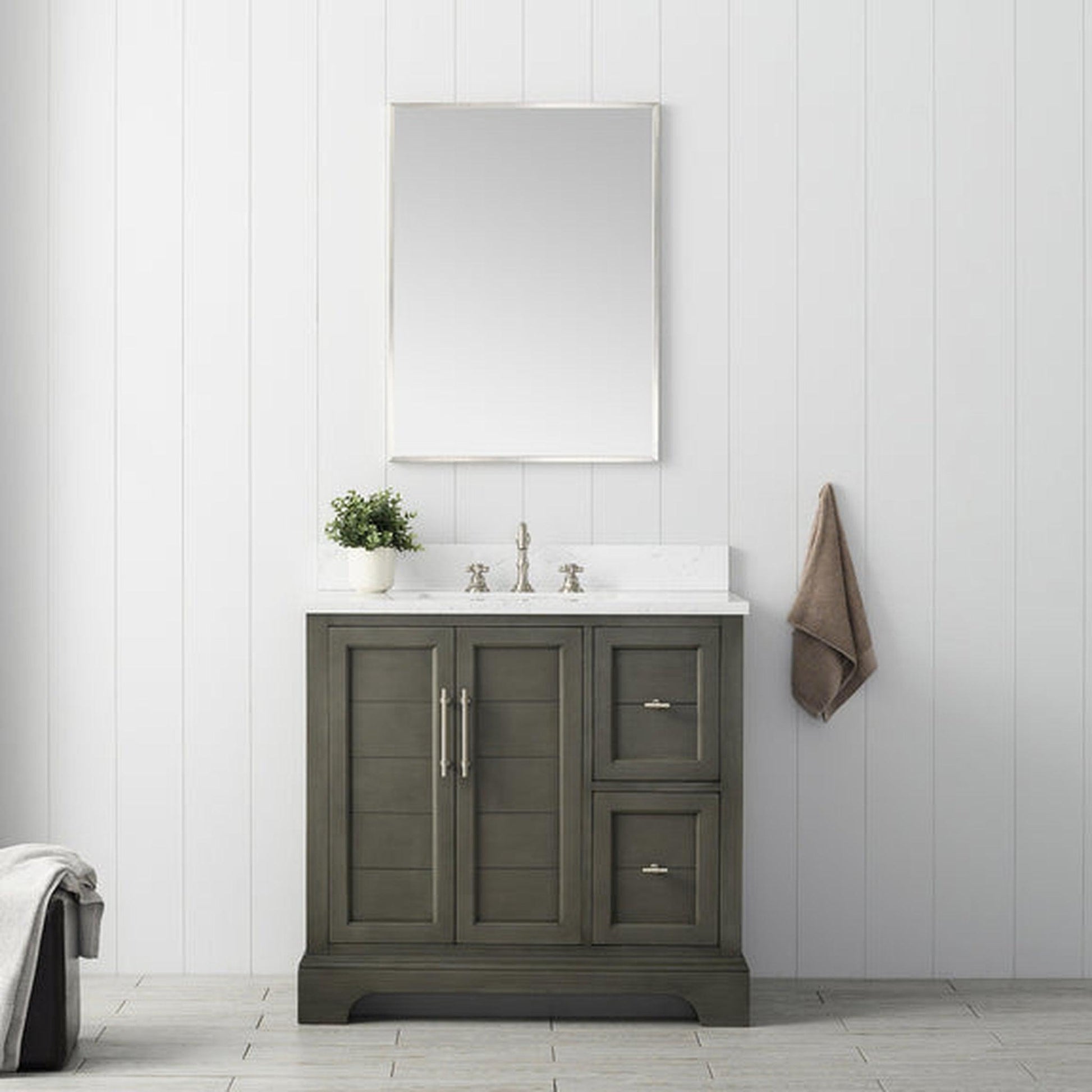 Vanity Art Vannes 36" Single Silver Gray Freestanding Vanity Set With Engineered Marble Countertop and Integrated Sink