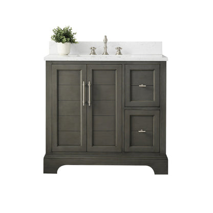 Vanity Art Vannes 36" Single Silver Gray Freestanding Vanity Set With Engineered Marble Countertop and Integrated Sink