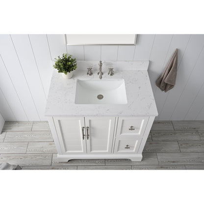 Vanity Art Vannes 36" Single White Freestanding Vanity Set With Engineered Marble Countertop and Integrated Sink