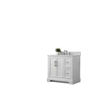 Vanity Art Vannes 36" Single White Freestanding Vanity Set With Engineered Marble Countertop and Integrated Sink