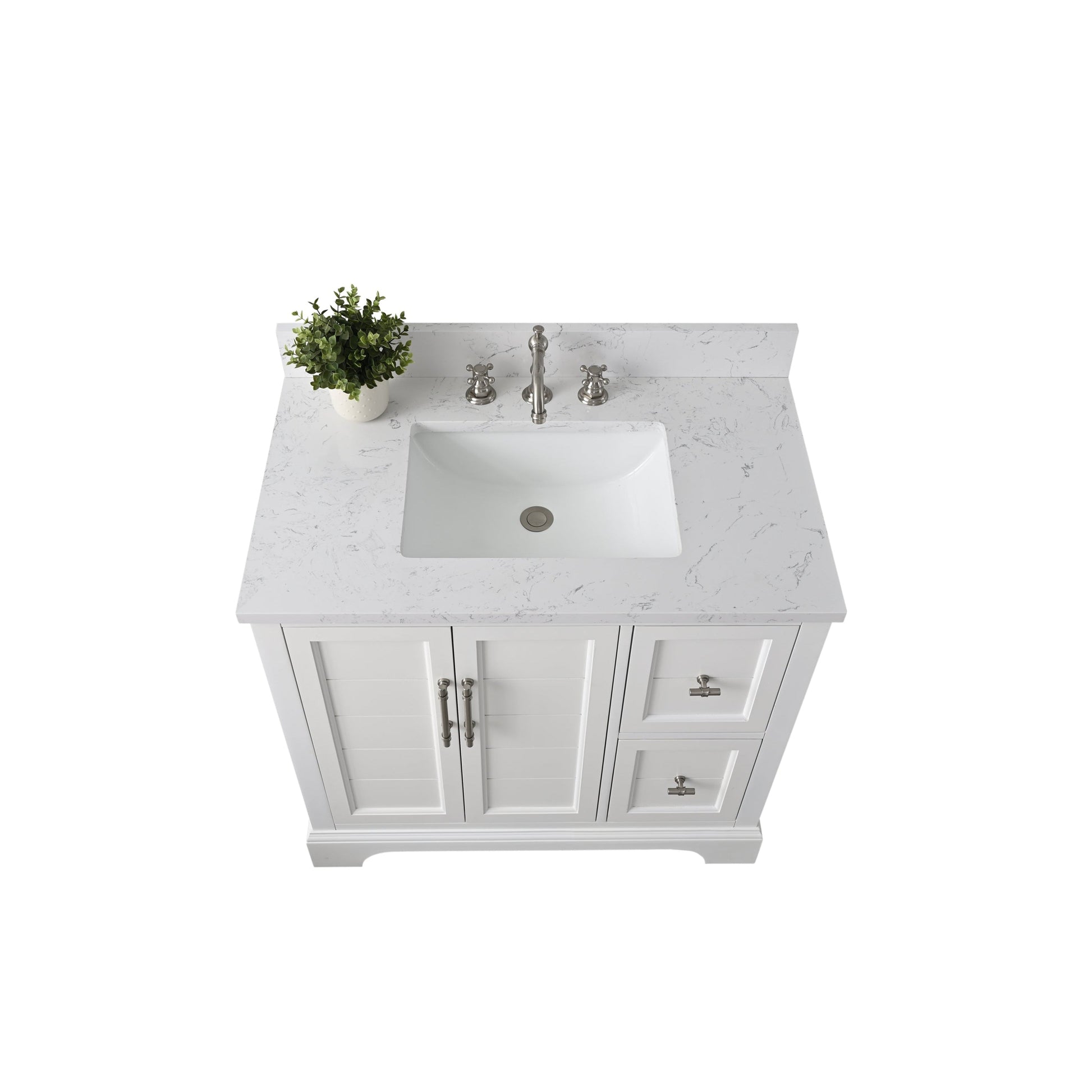 Vanity Art Vannes 36" Single White Freestanding Vanity Set With Engineered Marble Countertop and Integrated Sink