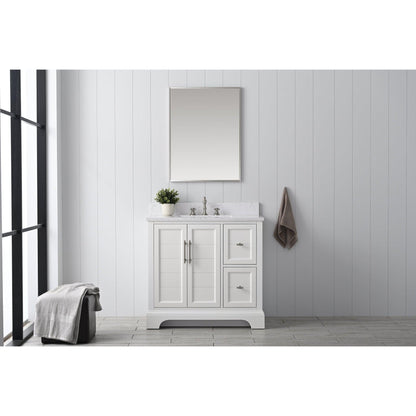 Vanity Art Vannes 36" Single White Freestanding Vanity Set With Engineered Marble Countertop and Integrated Sink