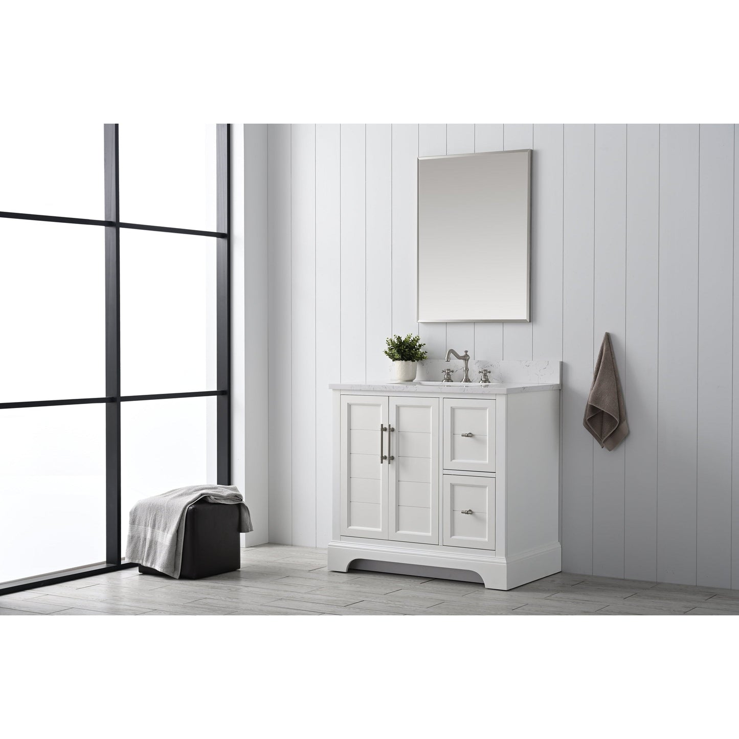 Vanity Art Vannes 36" Single White Freestanding Vanity Set With Engineered Marble Countertop and Integrated Sink