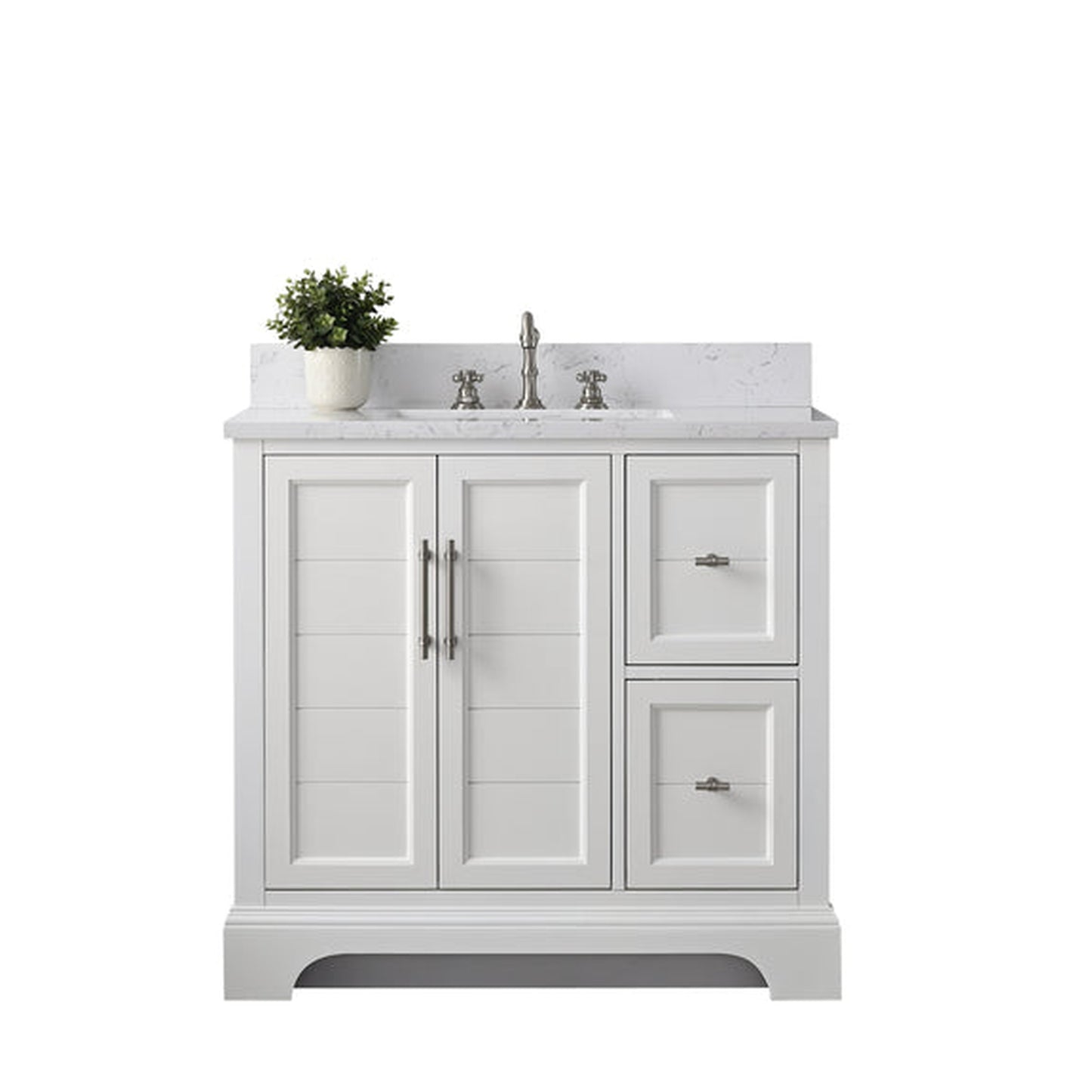 Vanity Art Vannes 36" Single White Freestanding Vanity Set With Engineered Marble Countertop and Integrated Sink