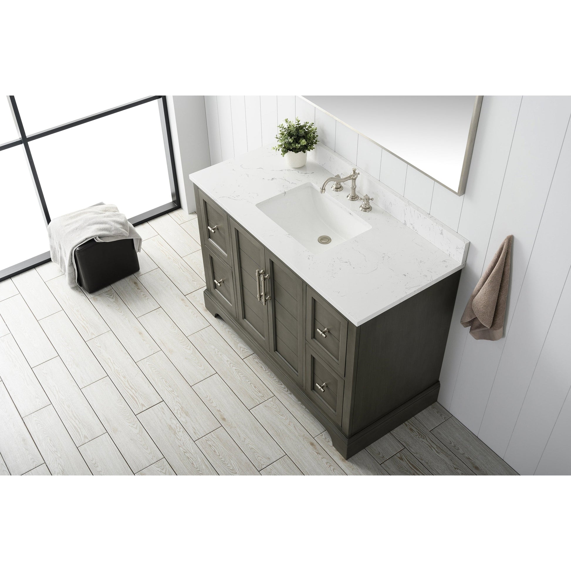 Vanity Art Vannes 48" Single Silver Gray Freestanding Vanity Set With Engineered Marble Countertop and Integrated Sink