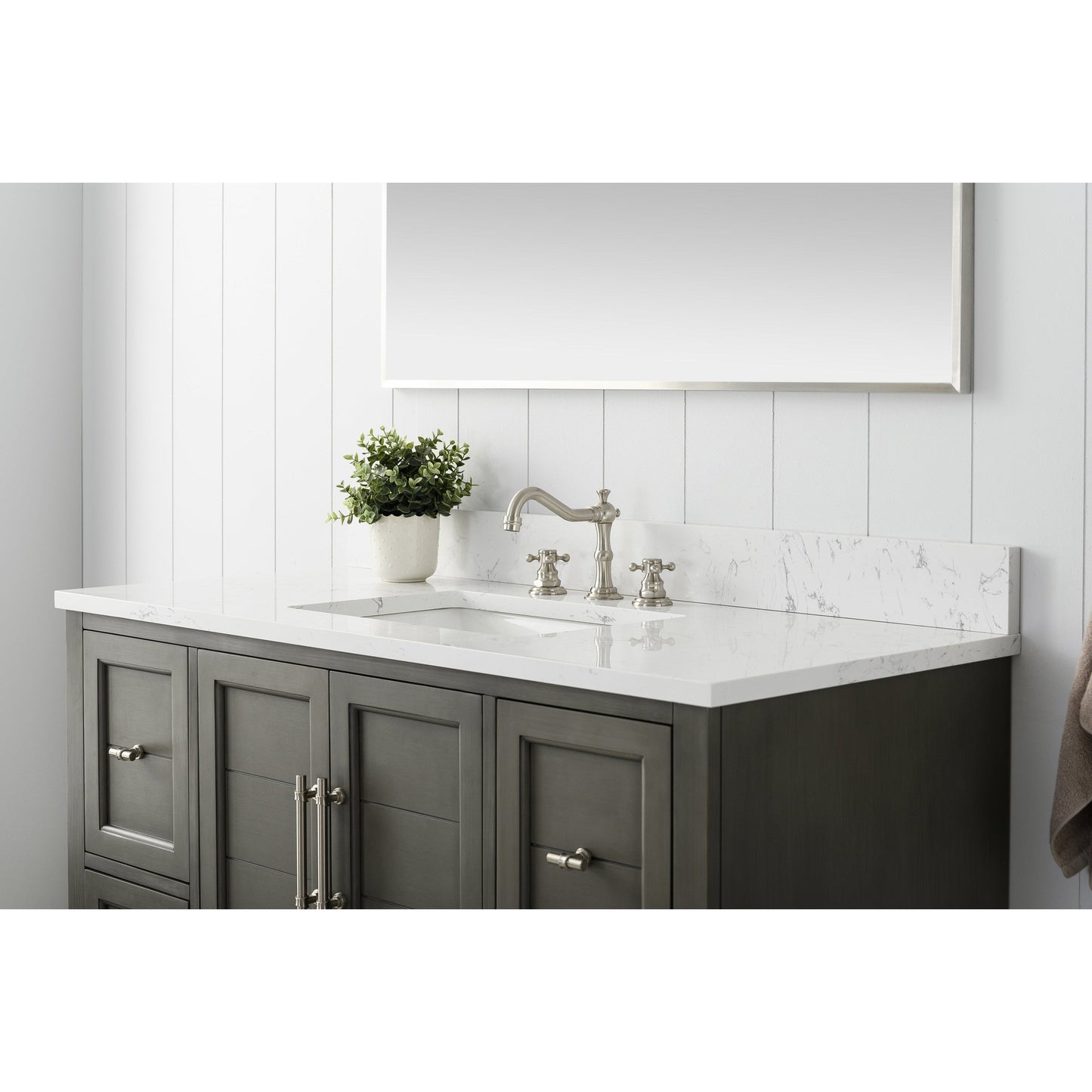 Vanity Art Vannes 48" Single Silver Gray Freestanding Vanity Set With Engineered Marble Countertop and Integrated Sink