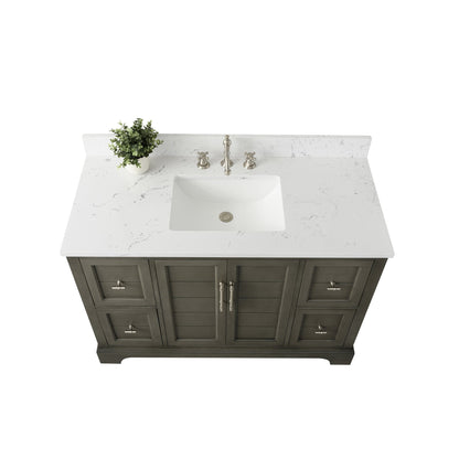 Vanity Art Vannes 48" Single Silver Gray Freestanding Vanity Set With Engineered Marble Countertop and Integrated Sink