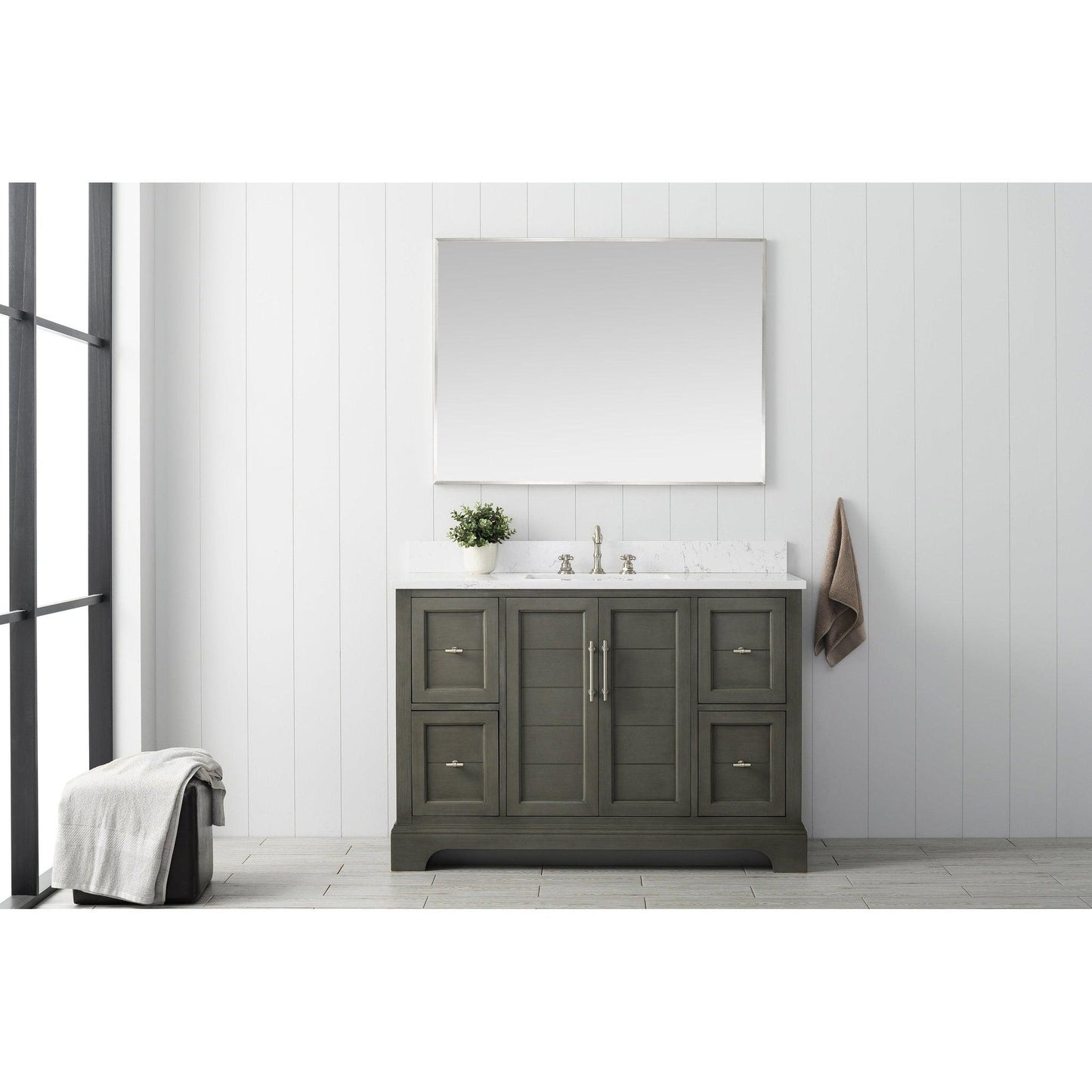 Vanity Art Vannes 48" Single Silver Gray Freestanding Vanity Set With Engineered Marble Countertop and Integrated Sink