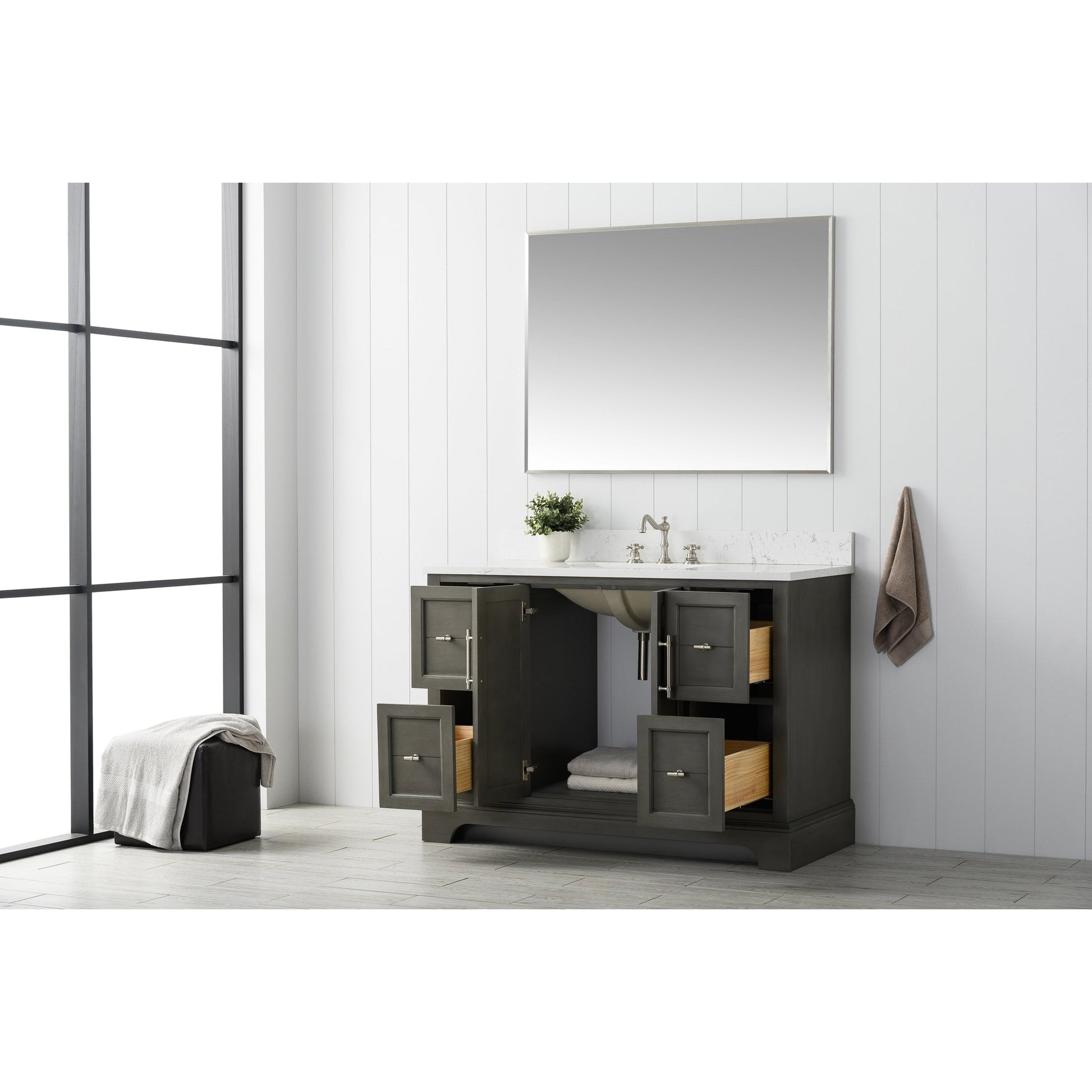 Vanity Art Vannes 48" Single Silver Gray Freestanding Vanity Set With Engineered Marble Countertop and Integrated Sink