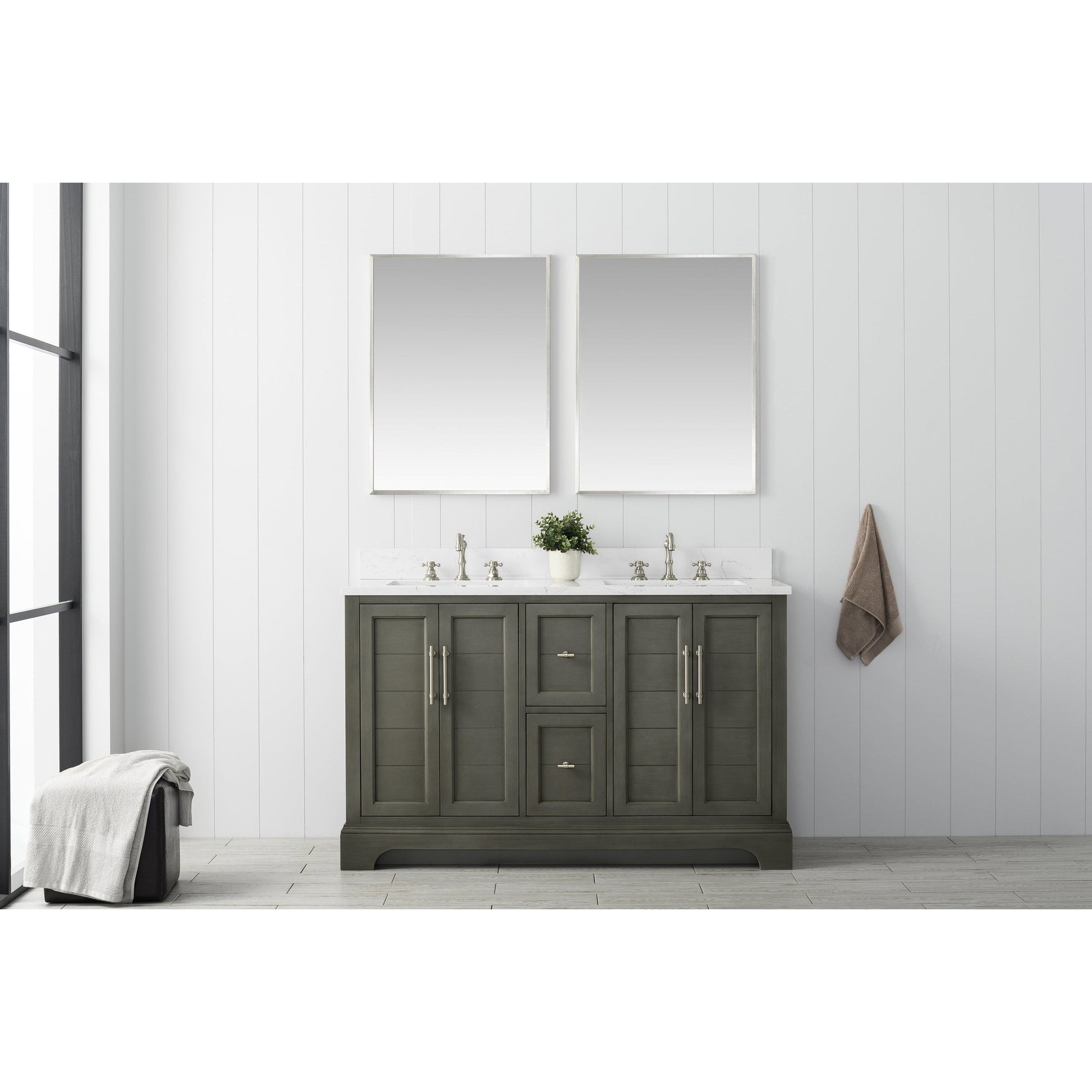 Vanity Art Vannes 54" Double Silver Gray Freestanding Vanity Set With Engineered Marble Countertop and Integrated Sink