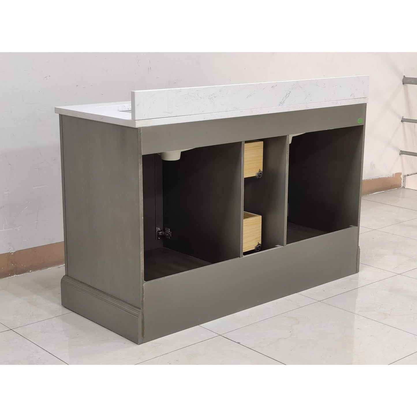 Vanity Art Vannes 54" Double Silver Gray Freestanding Vanity Set With Engineered Marble Countertop and Integrated Sink