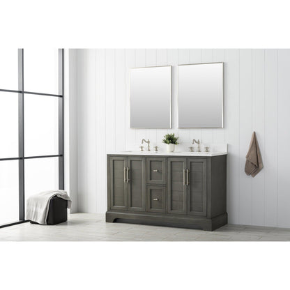 Vanity Art Vannes 54" Double Silver Gray Freestanding Vanity Set With Engineered Marble Countertop and Integrated Sink