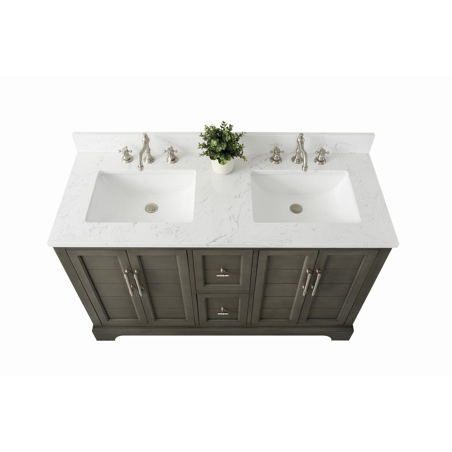 Vanity Art Vannes 54" Double Silver Gray Freestanding Vanity Set With Engineered Marble Countertop and Integrated Sink