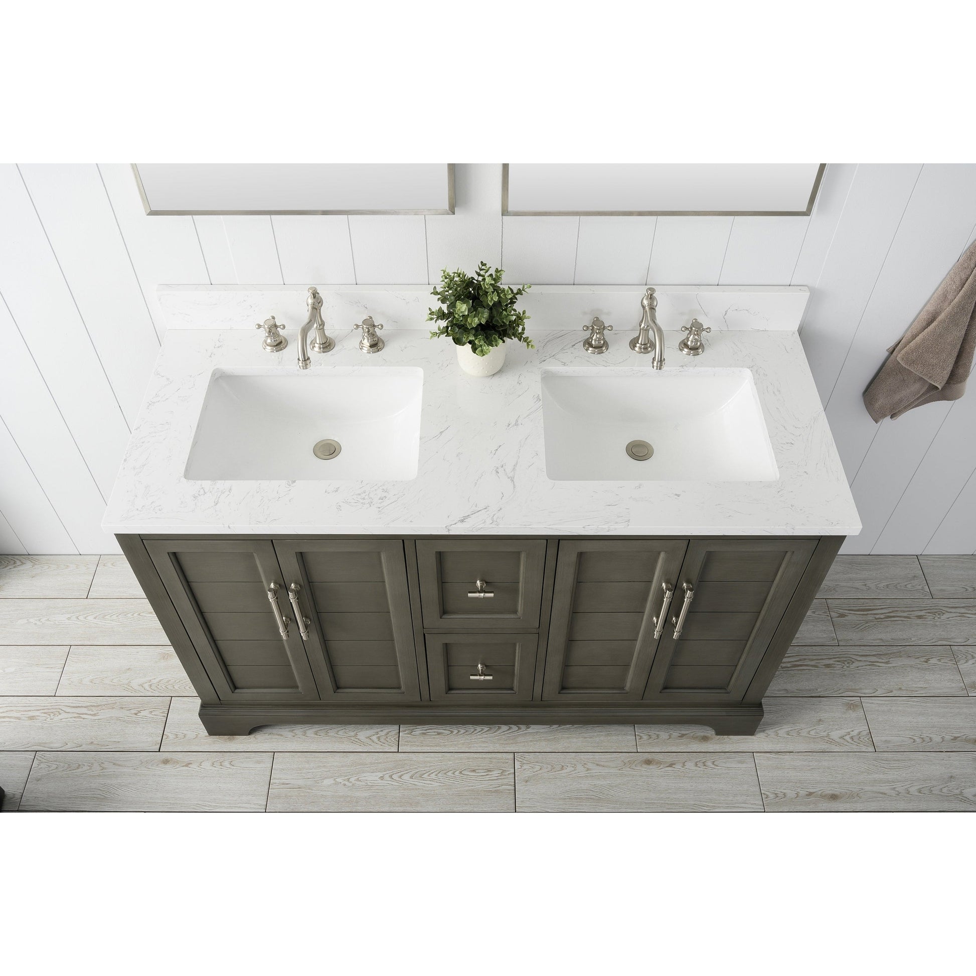 Vanity Art Vannes 54" Double Silver Gray Freestanding Vanity Set With Engineered Marble Countertop and Integrated Sink