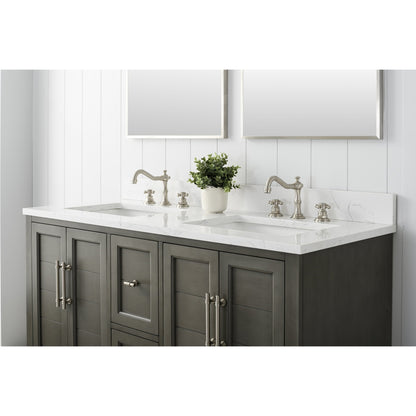 Vanity Art Vannes 54" Double Silver Gray Freestanding Vanity Set With Engineered Marble Countertop and Integrated Sink