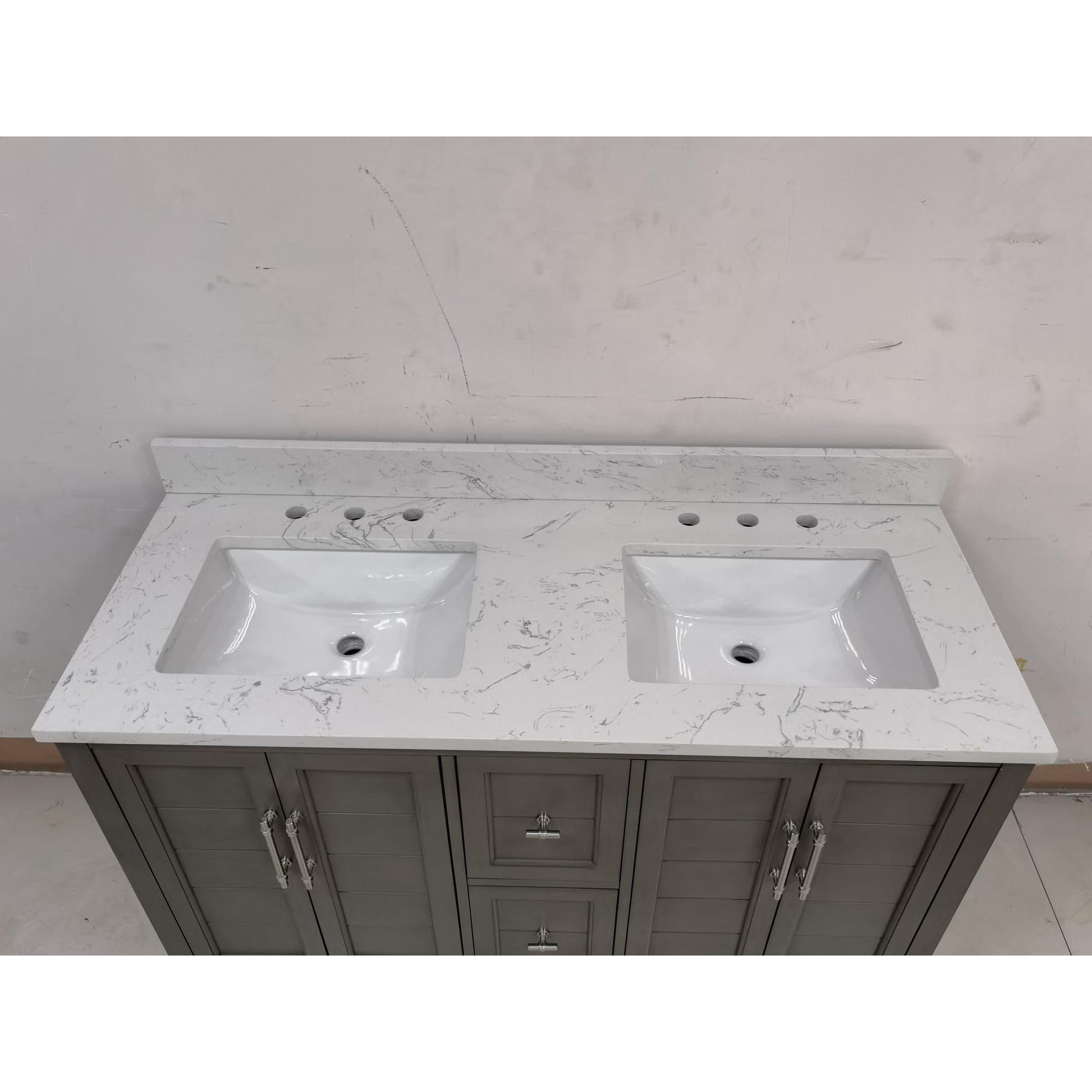 Vanity Art Vannes 54" Double Silver Gray Freestanding Vanity Set With Engineered Marble Countertop and Integrated Sink