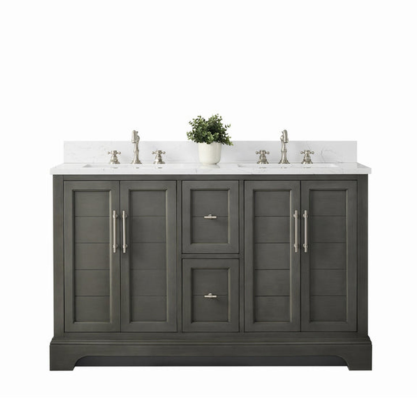 Vanity Art Vannes 54" Double Silver Gray Freestanding Vanity Set With Engineered Marble Countertop and Integrated Sink