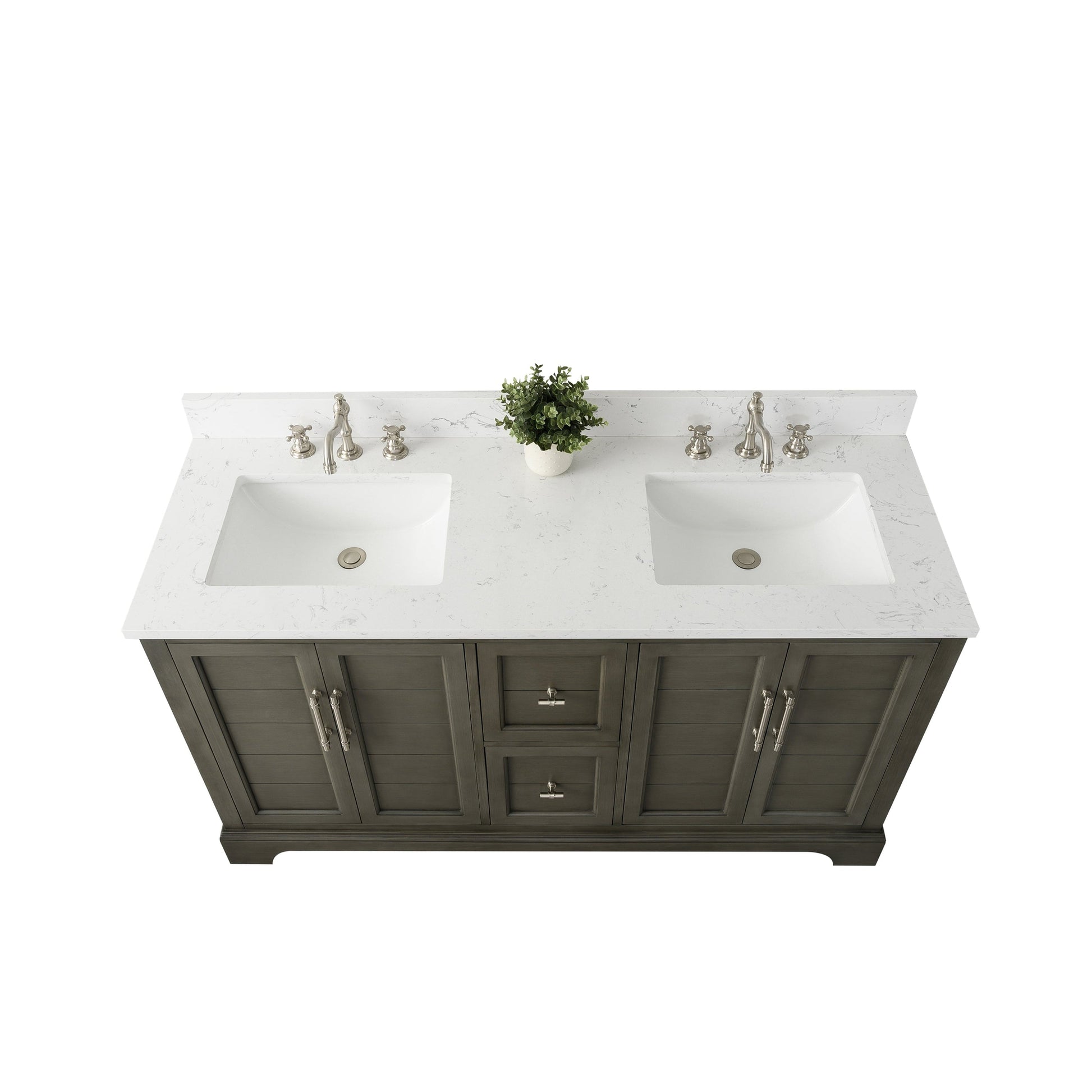 Vanity Art Vannes 60" Double Silver Gray Freestanding Vanity Set With Engineered Marble Countertop and Integrated Sink