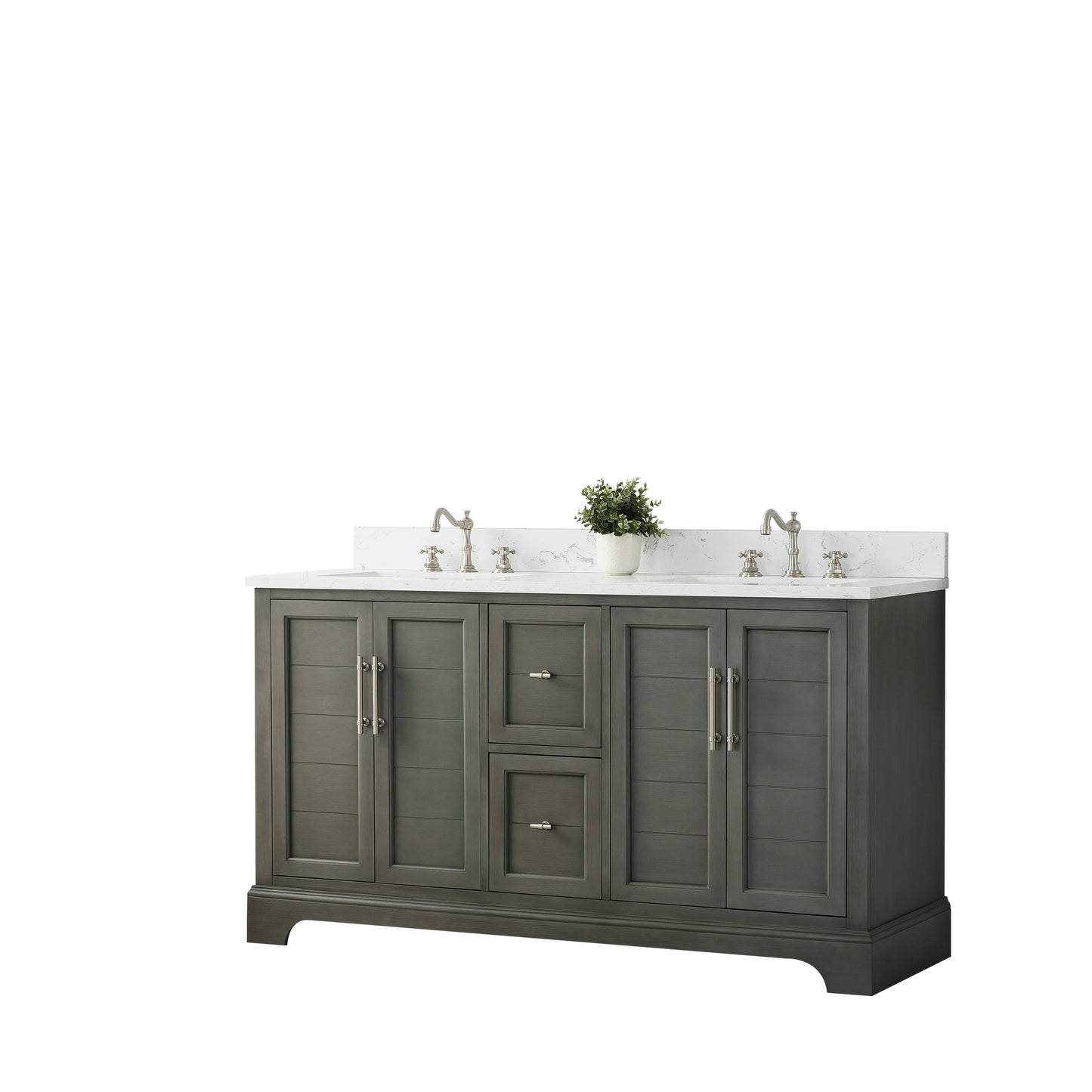 Vanity Art Vannes 60" Double Silver Gray Freestanding Vanity Set With Engineered Marble Countertop and Integrated Sink