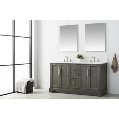 Vanity Art Vannes 60" Double Silver Gray Freestanding Vanity Set With Engineered Marble Countertop and Integrated Sink