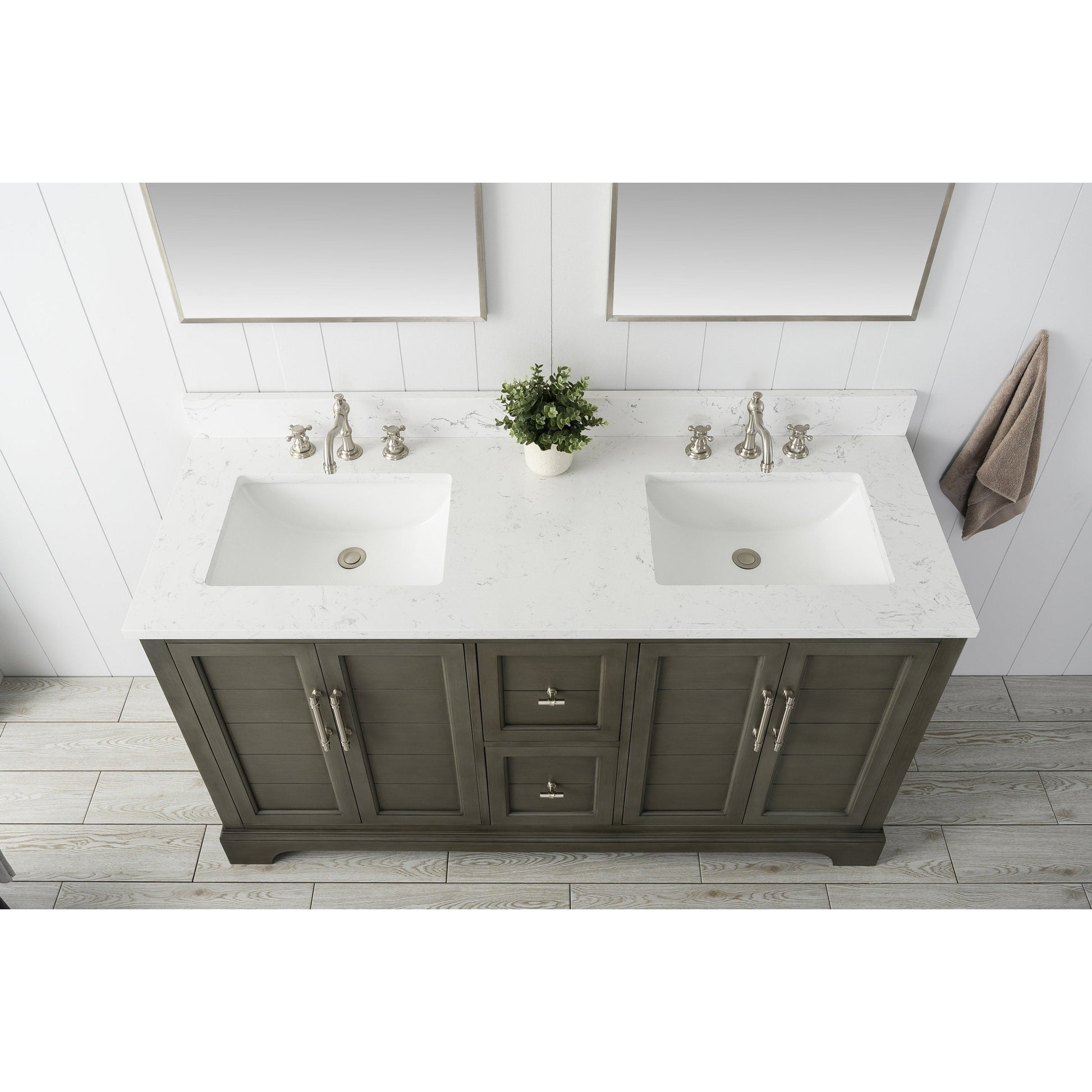 Vanity Art Vannes 60" Double Silver Gray Freestanding Vanity Set With Engineered Marble Countertop and Integrated Sink