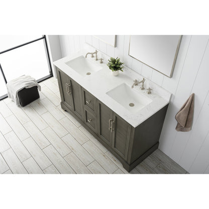 Vanity Art Vannes 60" Double Silver Gray Freestanding Vanity Set With Engineered Marble Countertop and Integrated Sink