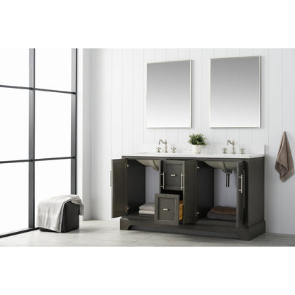 Vanity Art Vannes 60" Double Silver Gray Freestanding Vanity Set With Engineered Marble Countertop and Integrated Sink