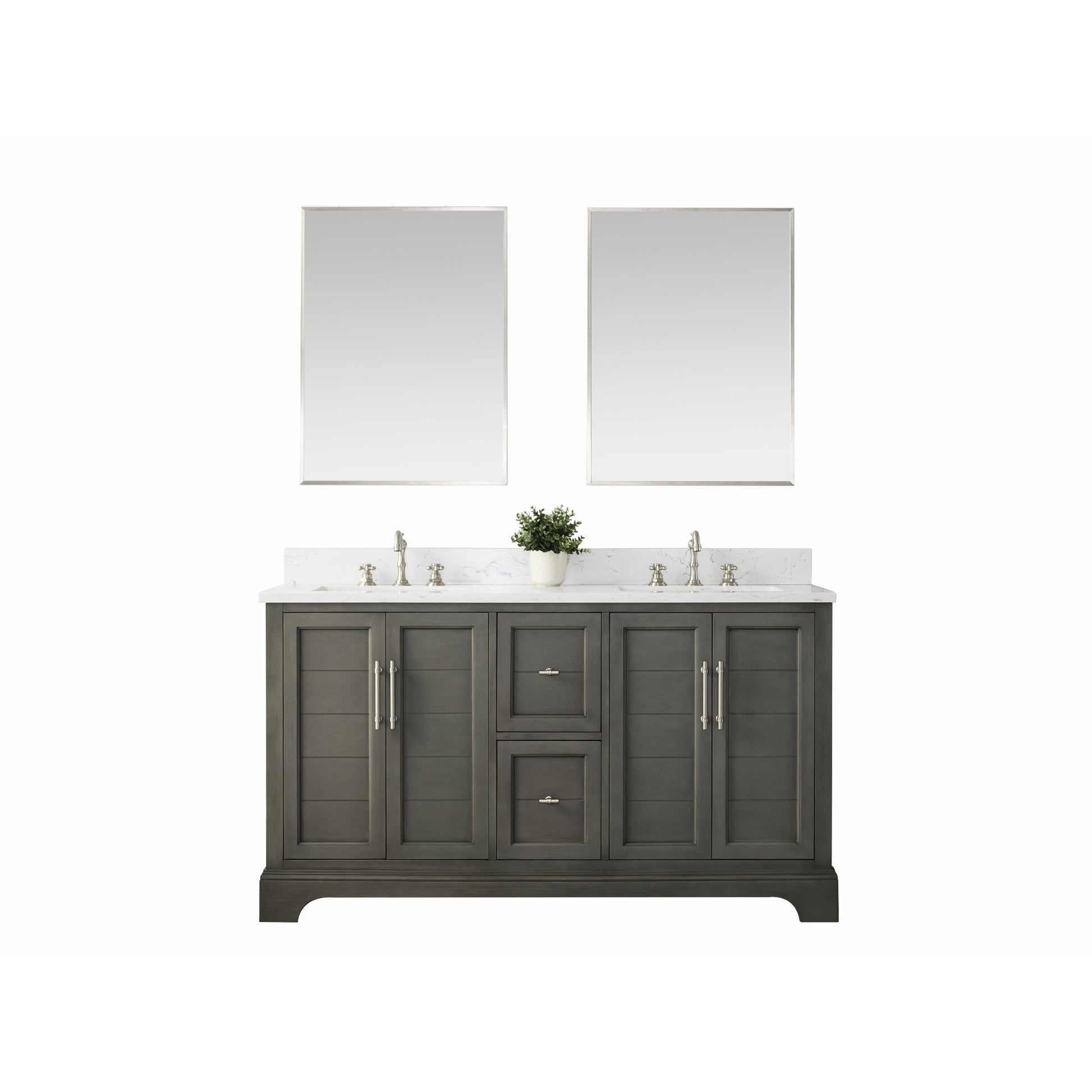 Vanity Art Vannes 60" Double Silver Gray Freestanding Vanity Set With Engineered Marble Countertop and Integrated Sink