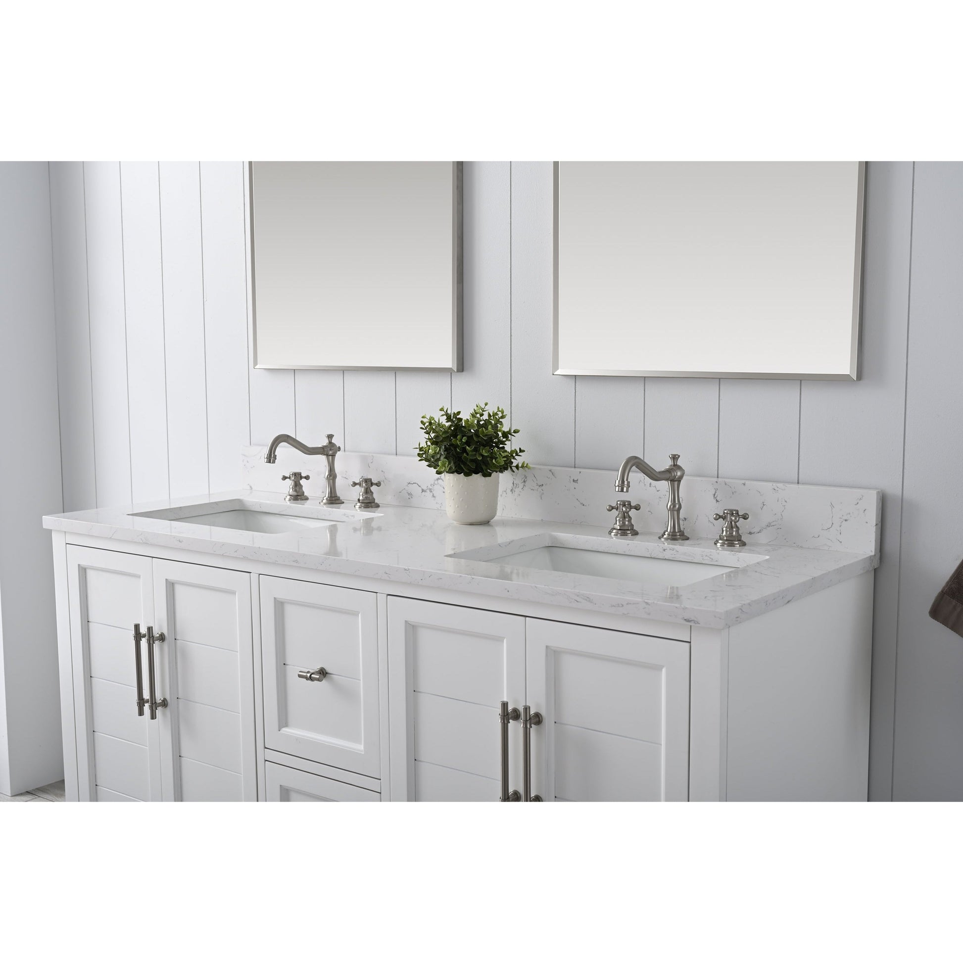 Vanity Art Vannes 60" Double White Freestanding Vanity Set With Engineered Marble Countertop and Integrated Sink