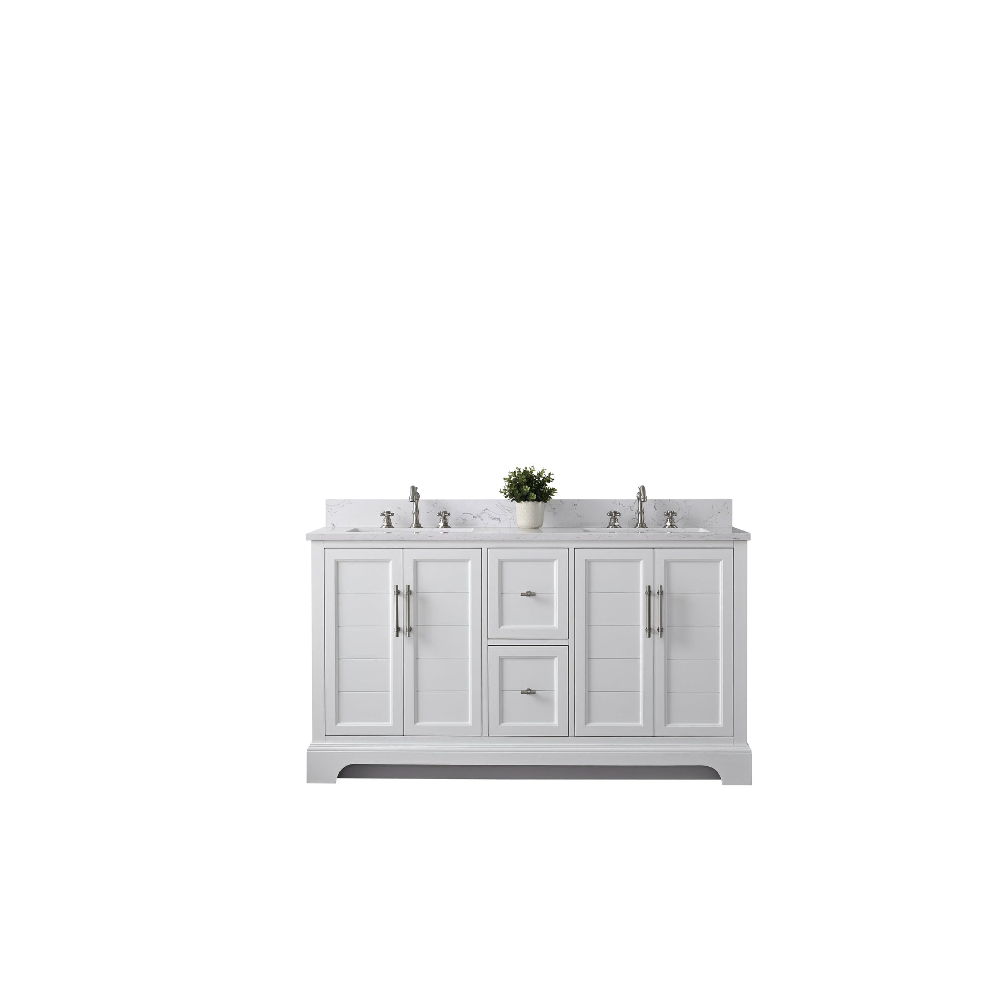 Vanity Art Vannes 60" Double White Freestanding Vanity Set With Engineered Marble Countertop and Integrated Sink