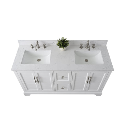 Vanity Art Vannes 60" Double White Freestanding Vanity Set With Engineered Marble Countertop and Integrated Sink