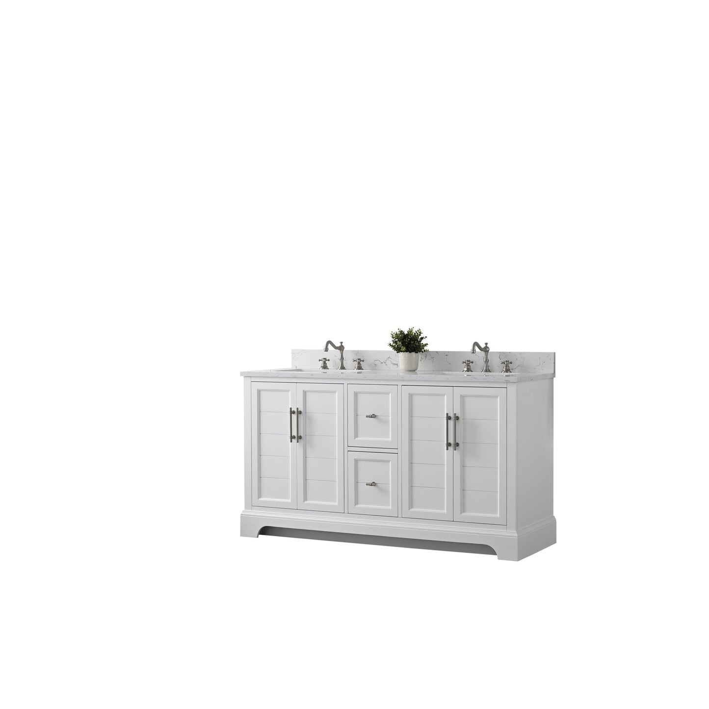 Vanity Art Vannes 60" Double White Freestanding Vanity Set With Engineered Marble Countertop and Integrated Sink